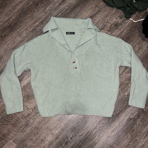 SHEIN Mint V-Neck Sweater with Buttons